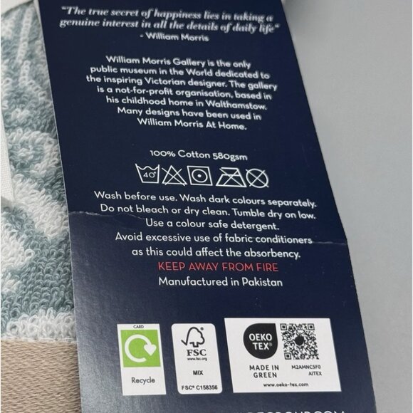 4 Pc William Morris KENNETT Pale Blue Floral Vines Bath and Hand Towel Set NEW - Picture 11 of 11